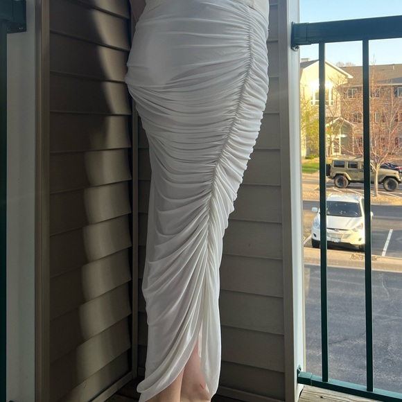 🆕 Norma Kamali Women’s White Ruched Side Drape Skirt - New Without Tags, Size XL - Picture 4 of 11